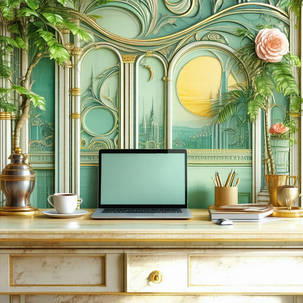 Desk with a laptop computer sitting on top of it