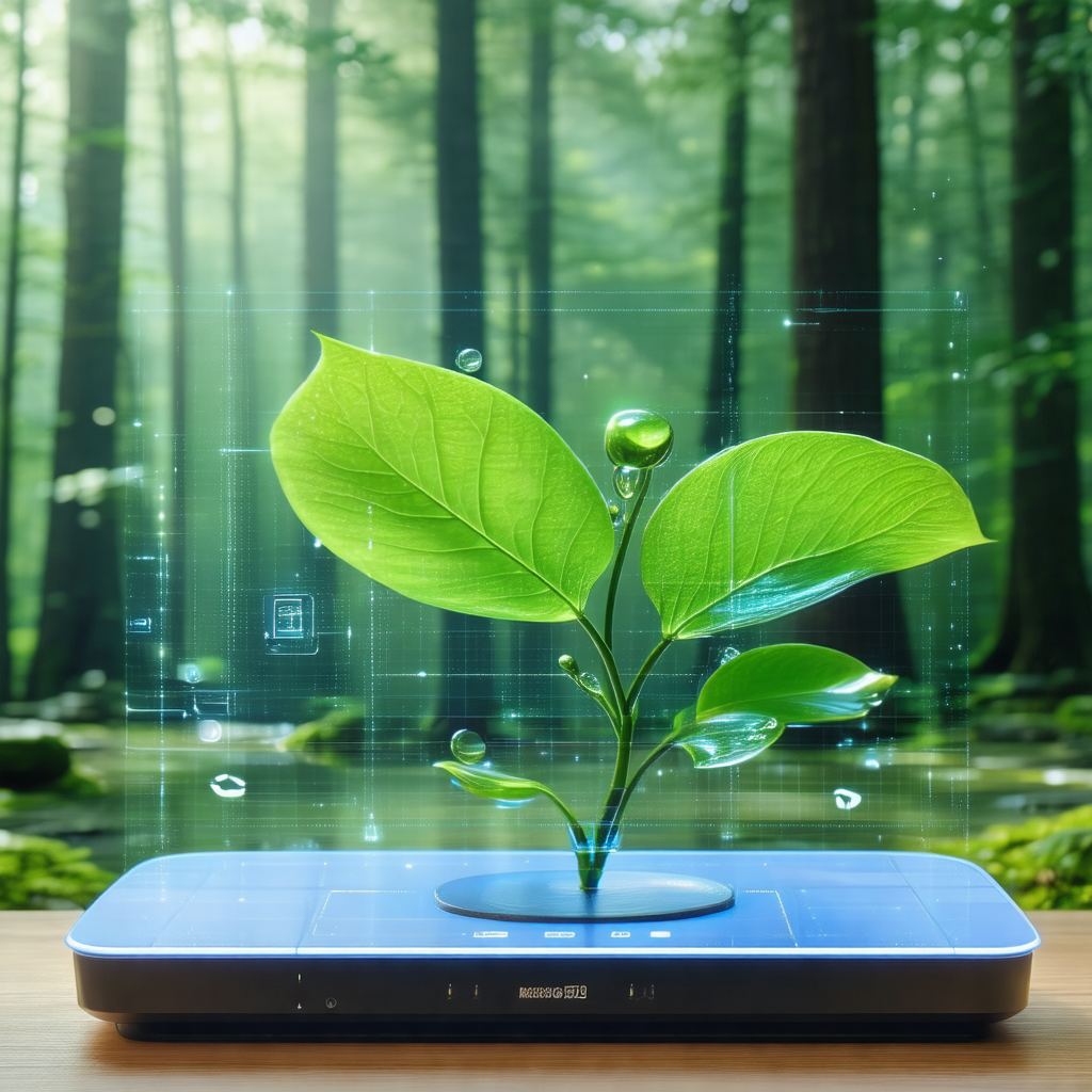 Small plant growing on a blue tablet