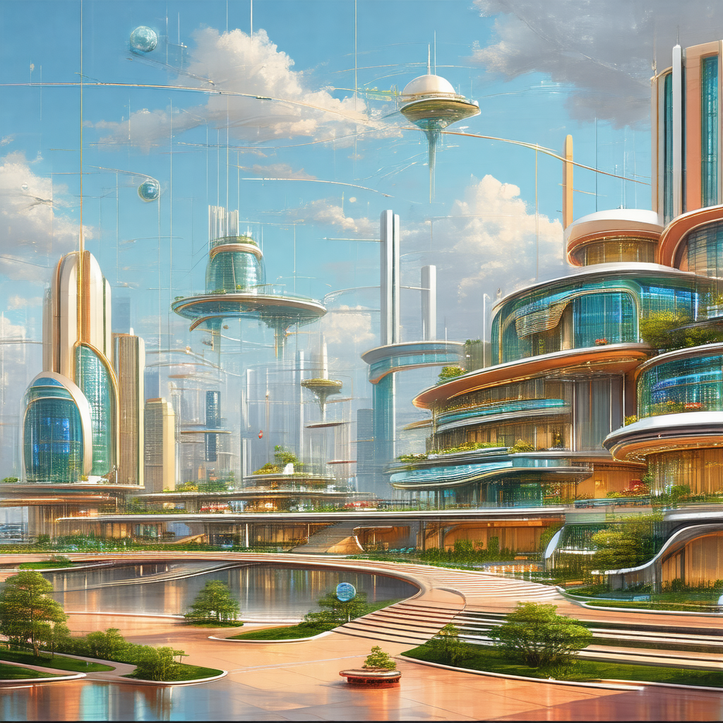 Futuristic cityscape with a variety of buildings and stru...