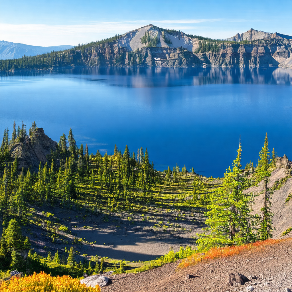 Beautiful landscape with a large body of water, possibly ...