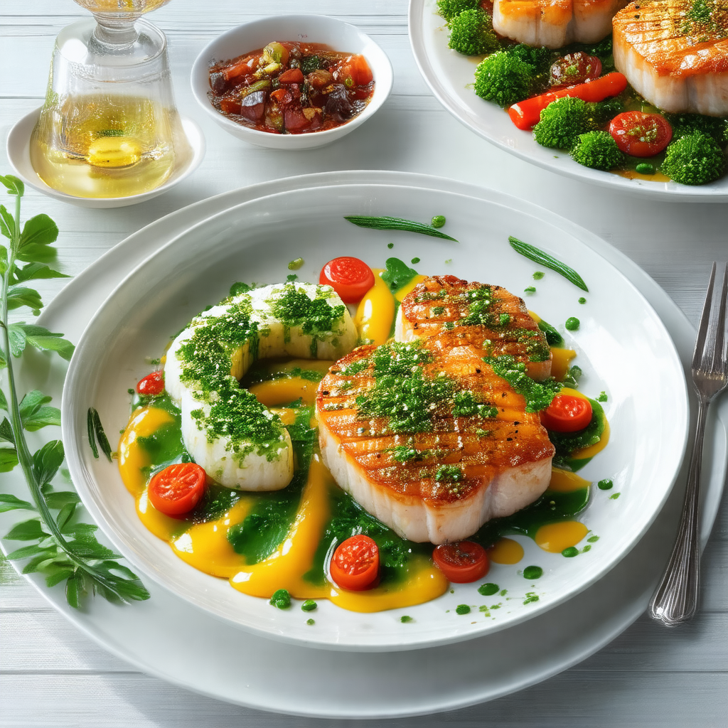 Dining table with a white plate filled with a delicious meal