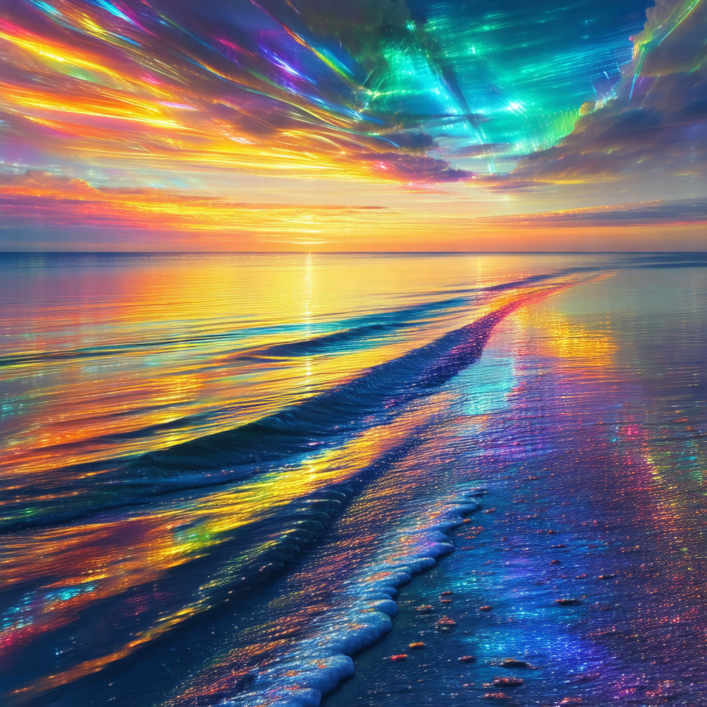 Captures a beautiful sunset over a beach, with the sky fi...