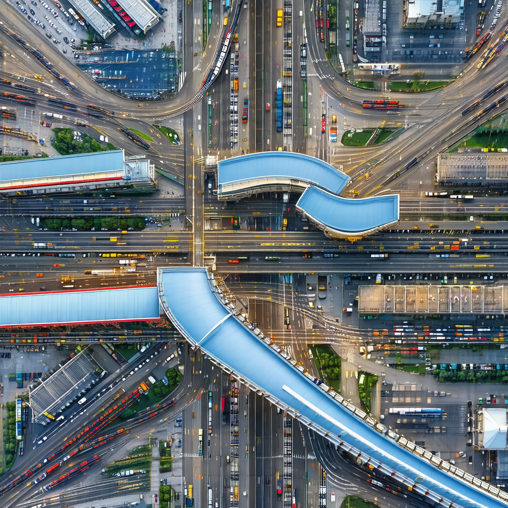 Detailed view of a busy city intersection with multiple l...