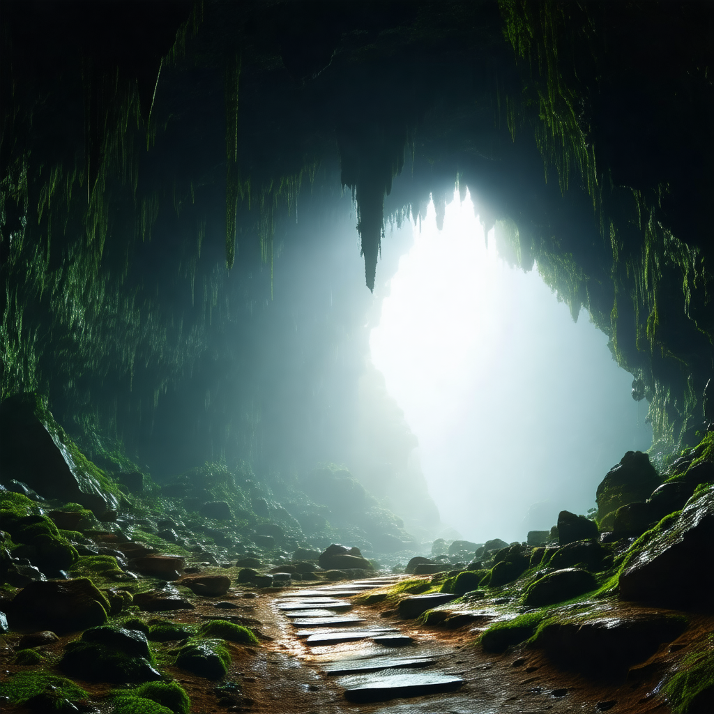 Cave with a path leading through it