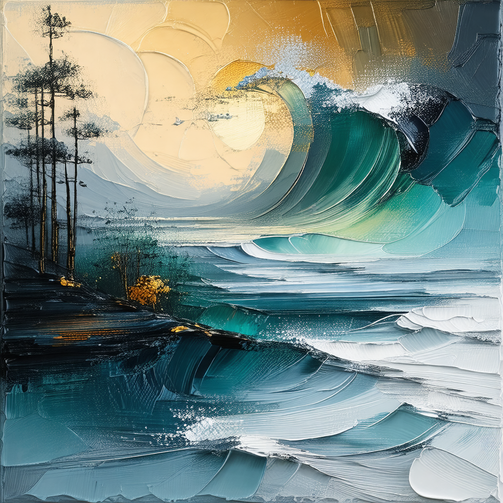 Large wave crashing into the shore, creating a dramatic s...