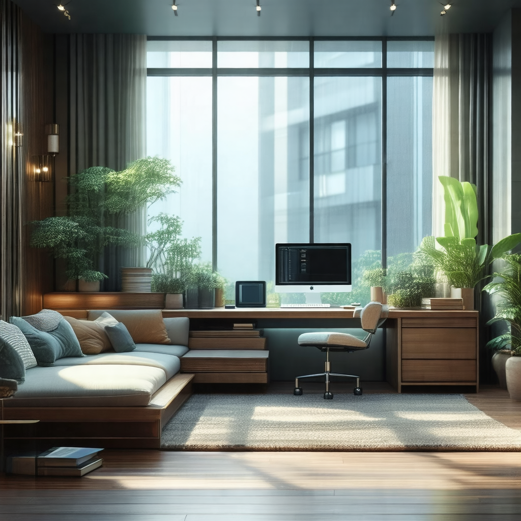 Modern living room with a large window that allows natura...