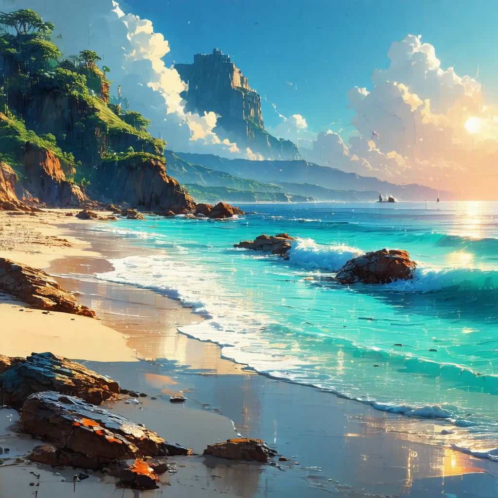 Beautiful beach scene with a large body of water in the b...