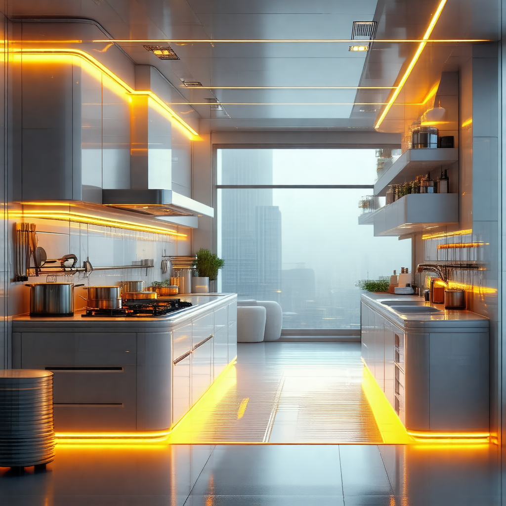 Modern kitchen with a large window that allows natural li...