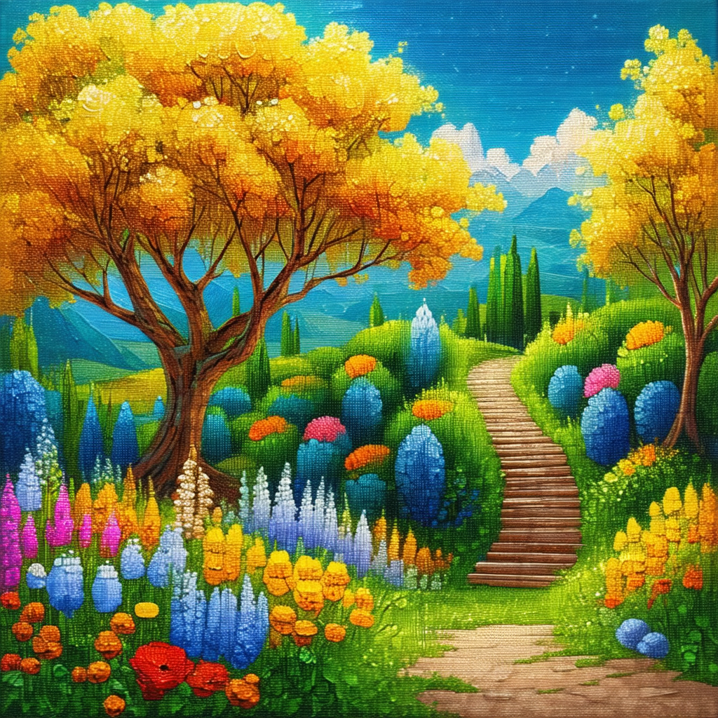 Beautiful garden with a path leading to a staircase