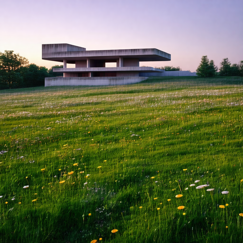 Large, modern building situated on a grassy hill