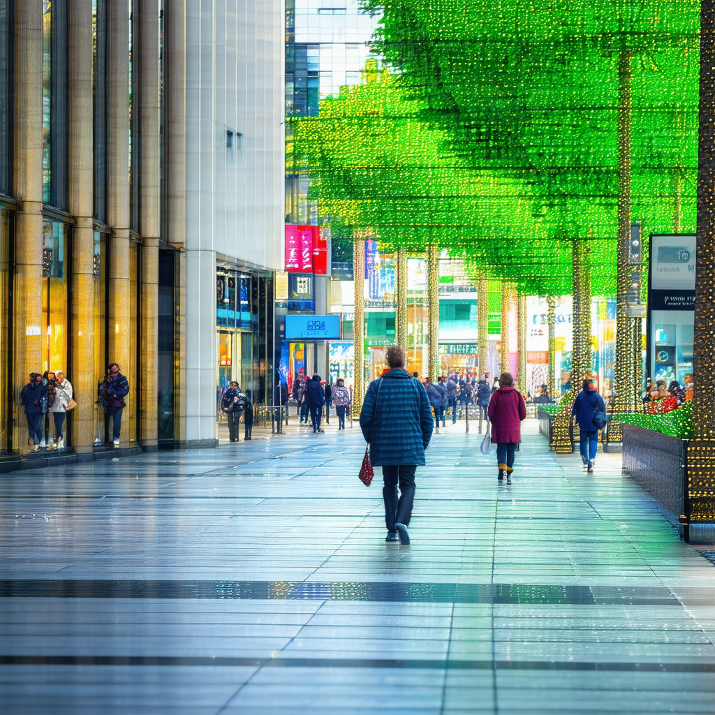 Bustling city street filled with people walking and enjoy...