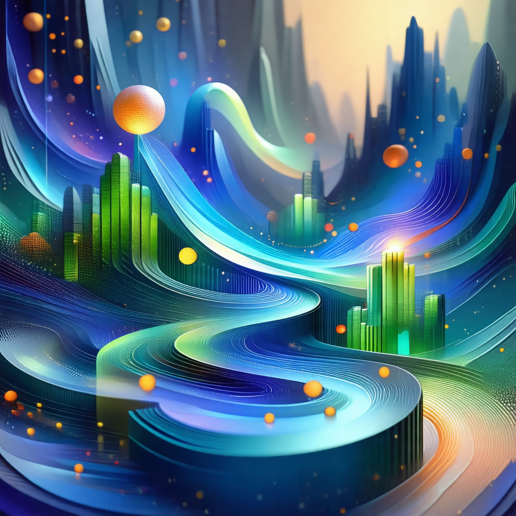 Colorful and vibrant painting of a forest with a river fl...