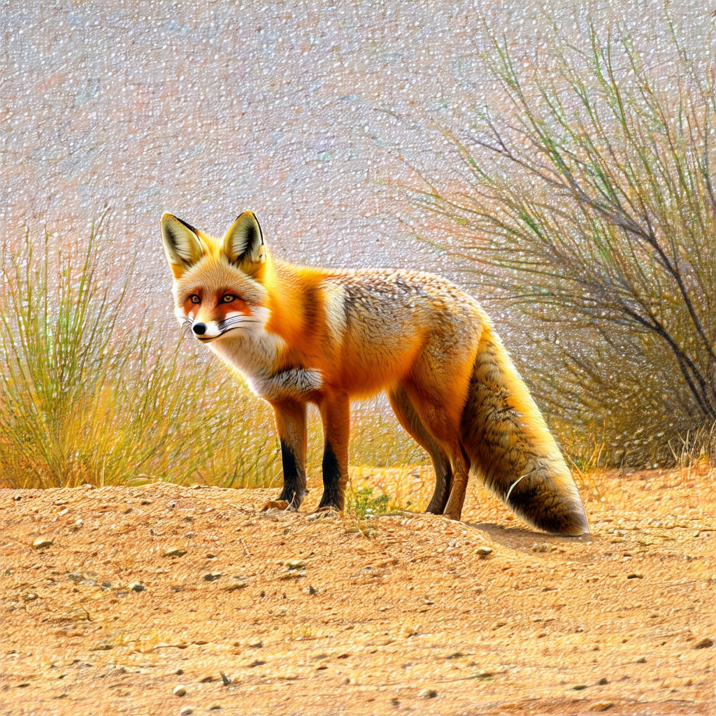 Small fox standing on a dirt hillside