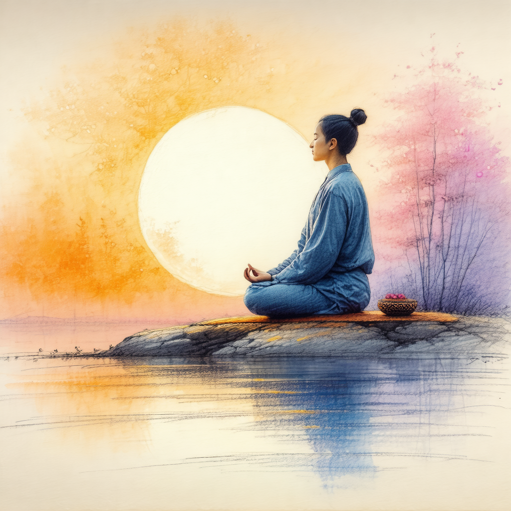 Woman sitting on a rock, facing the sun