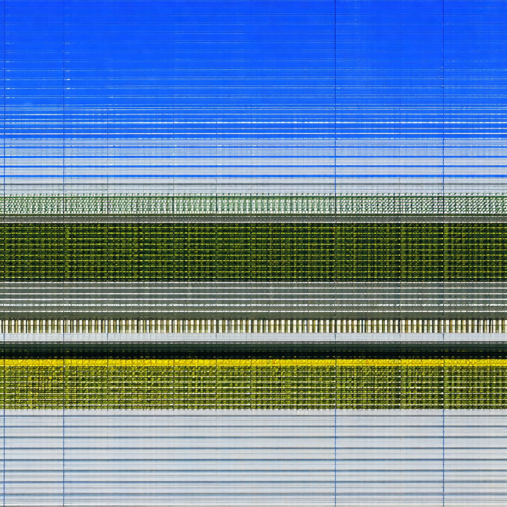 Large, colorful painting of a piano keyboard