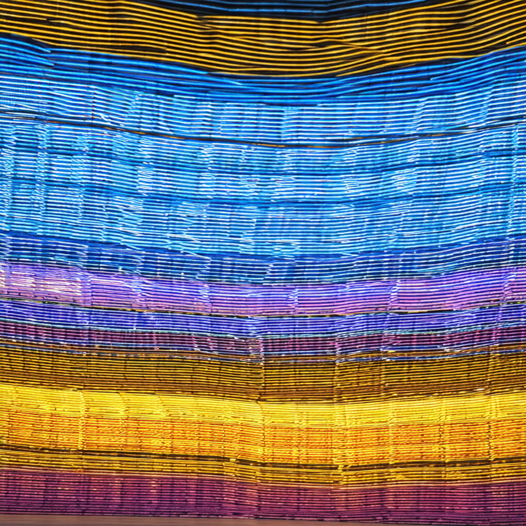 Large, colorful, and textured wall that appears to be mad...