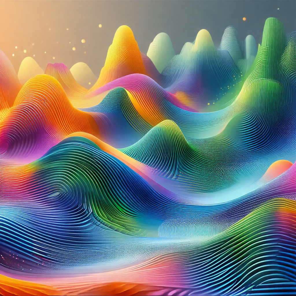Colorful, abstract landscape with a mountainous terrain