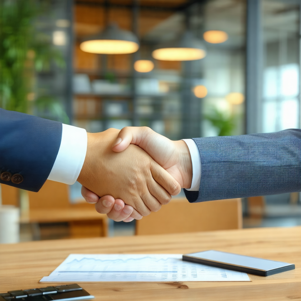 Two men shaking hands in a professional setting