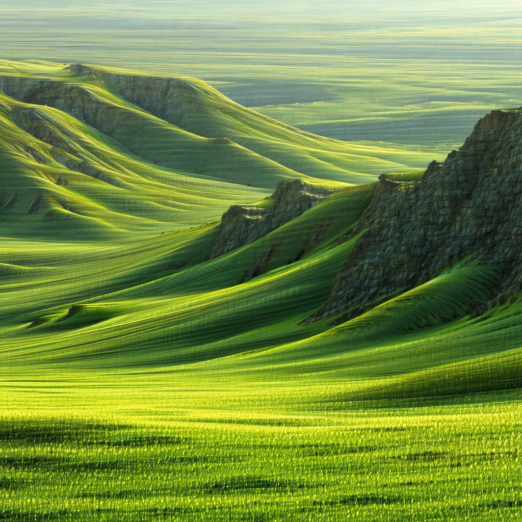Lush green hillside with a variety of grasses and plants