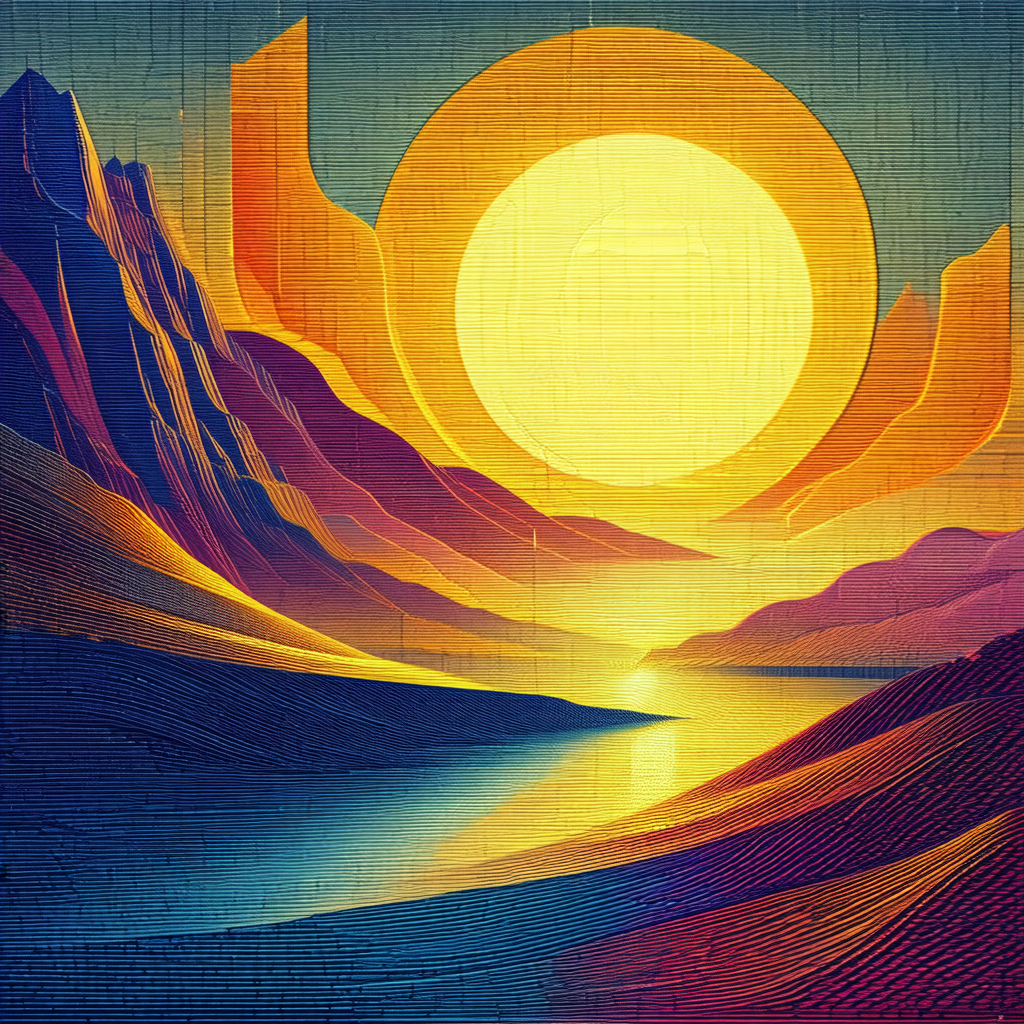 Beautiful sunset over a large body of water, with mountai...