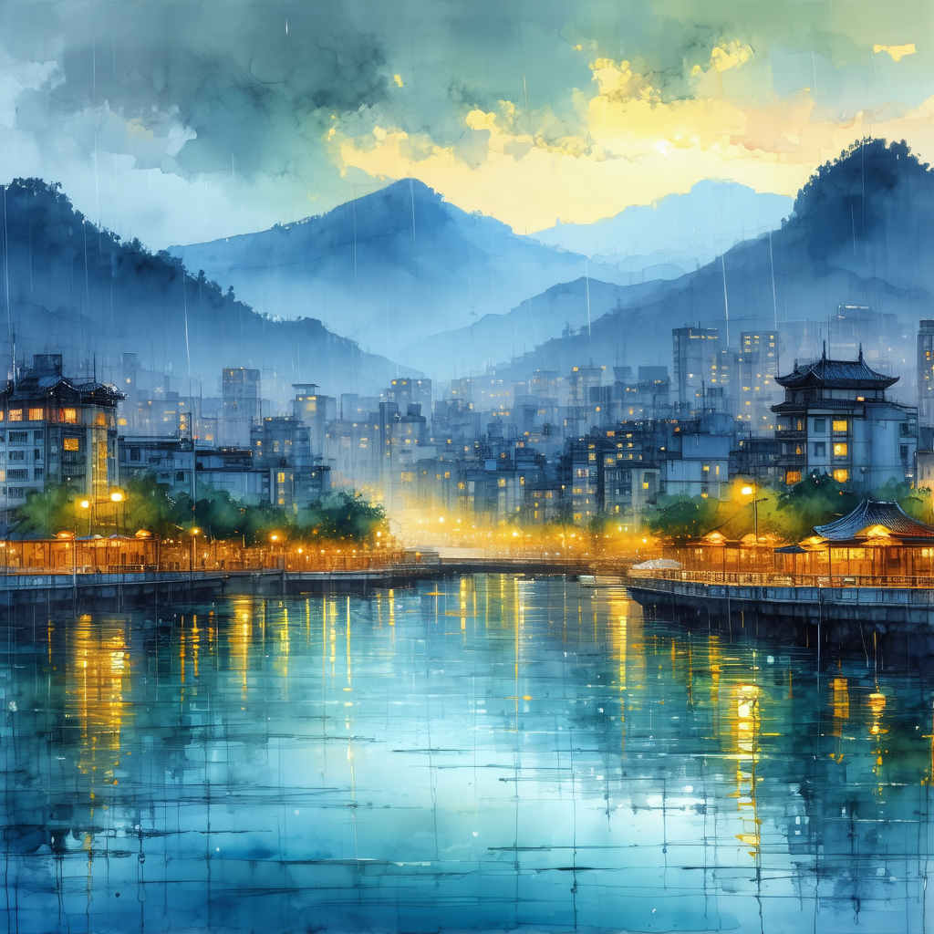 Beautiful cityscape with a large body of water, likely a ...