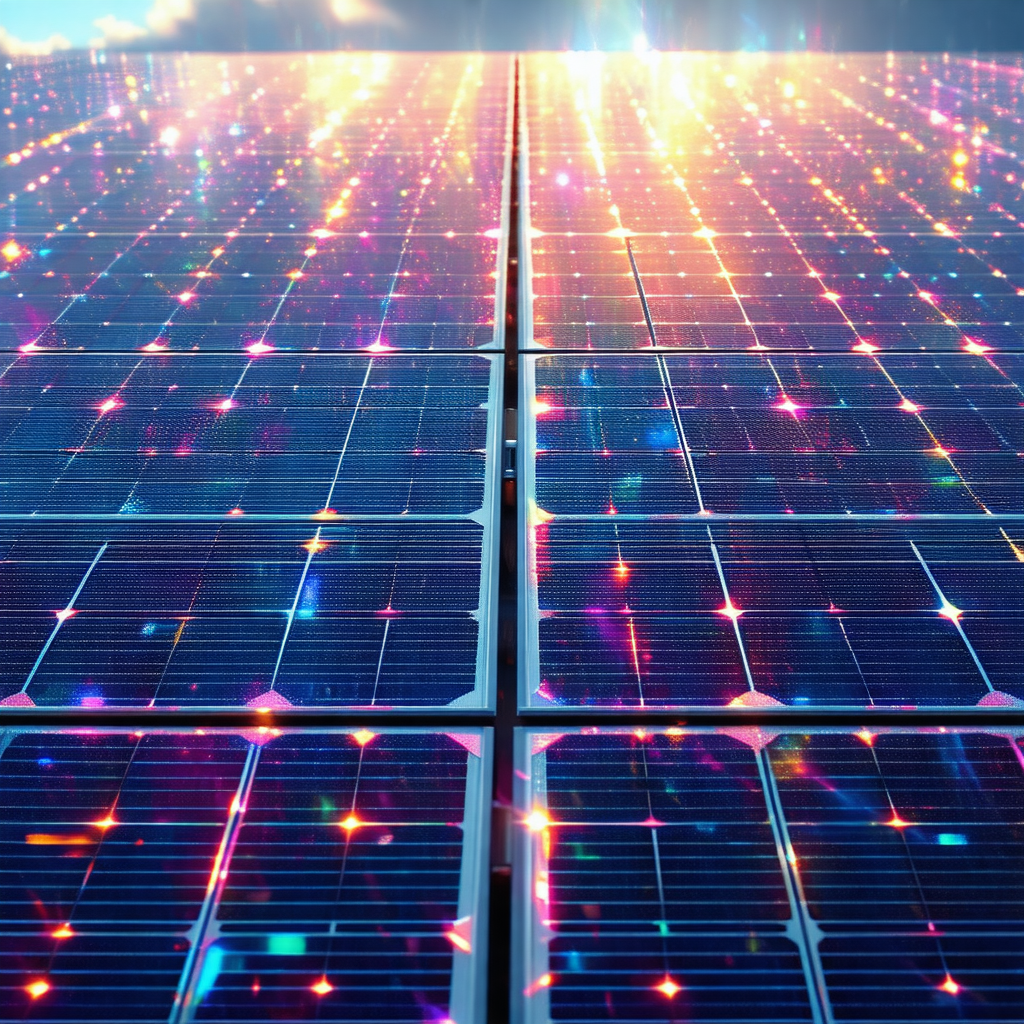 Large solar panel with a rainbow of colors on it