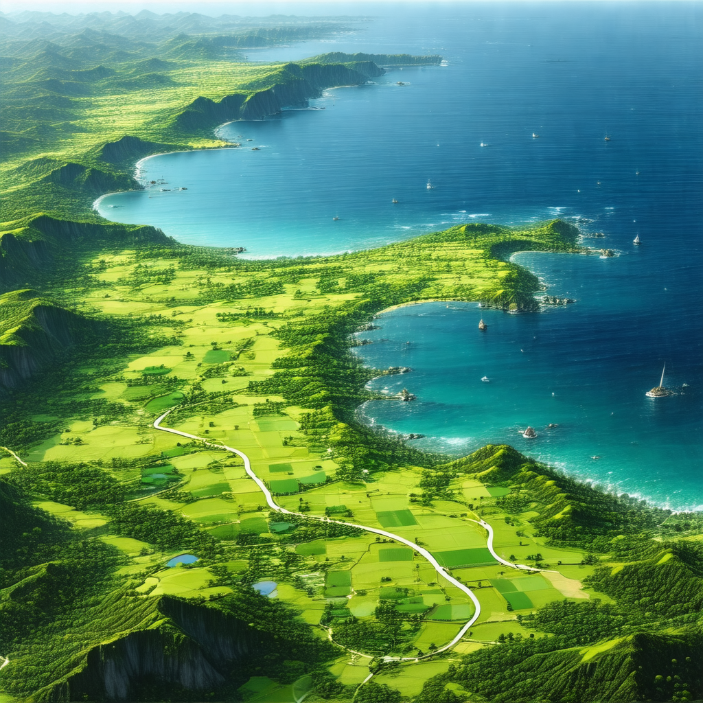 Beautifully detailed painting of a lush green hillside ov...