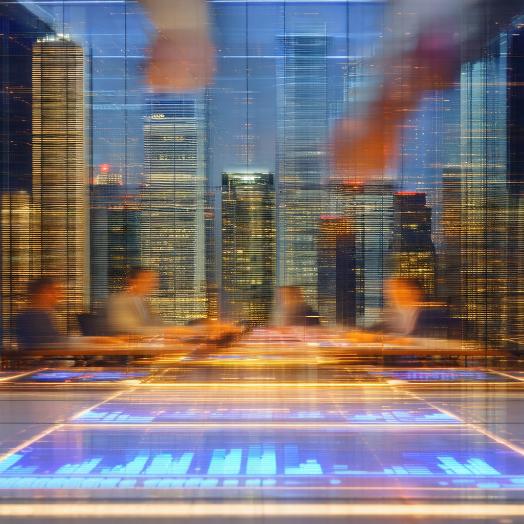Group of people sitting around a large table in a room wi...