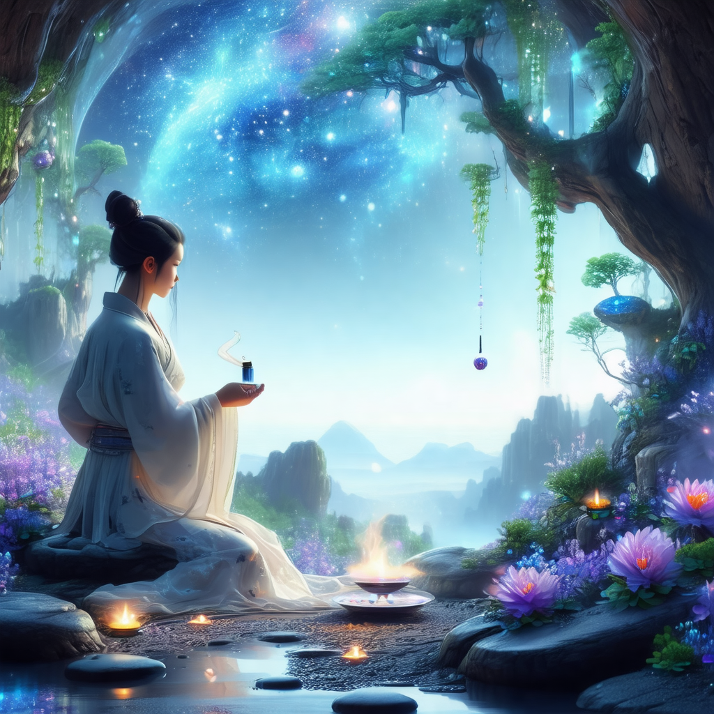 Woman sitting on a rock in a serene, natural setting