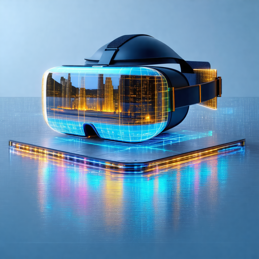 Futuristic-looking virtual reality headset, which appears...