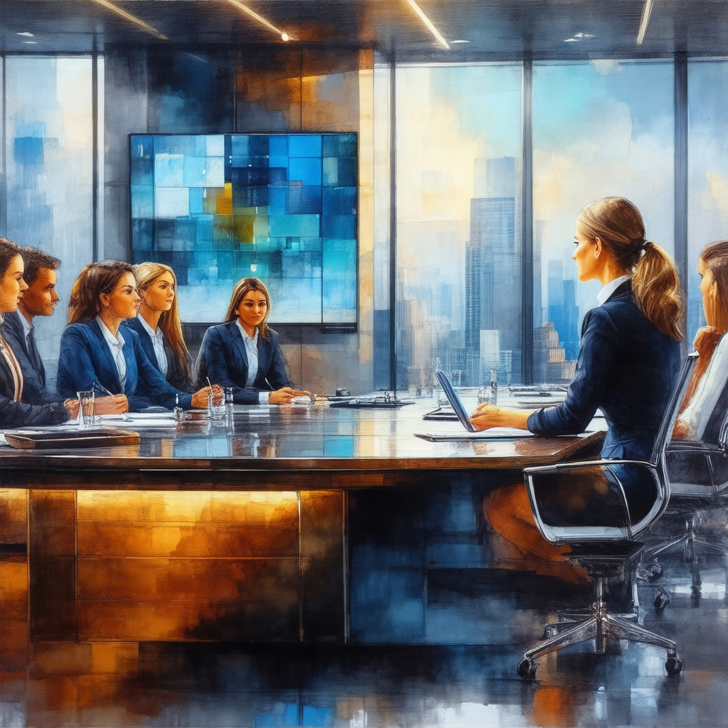Group of people gathered around a large conference table,...