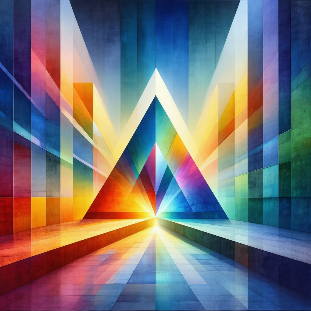 Colorful painting of a triangular shape, possibly a pyram...