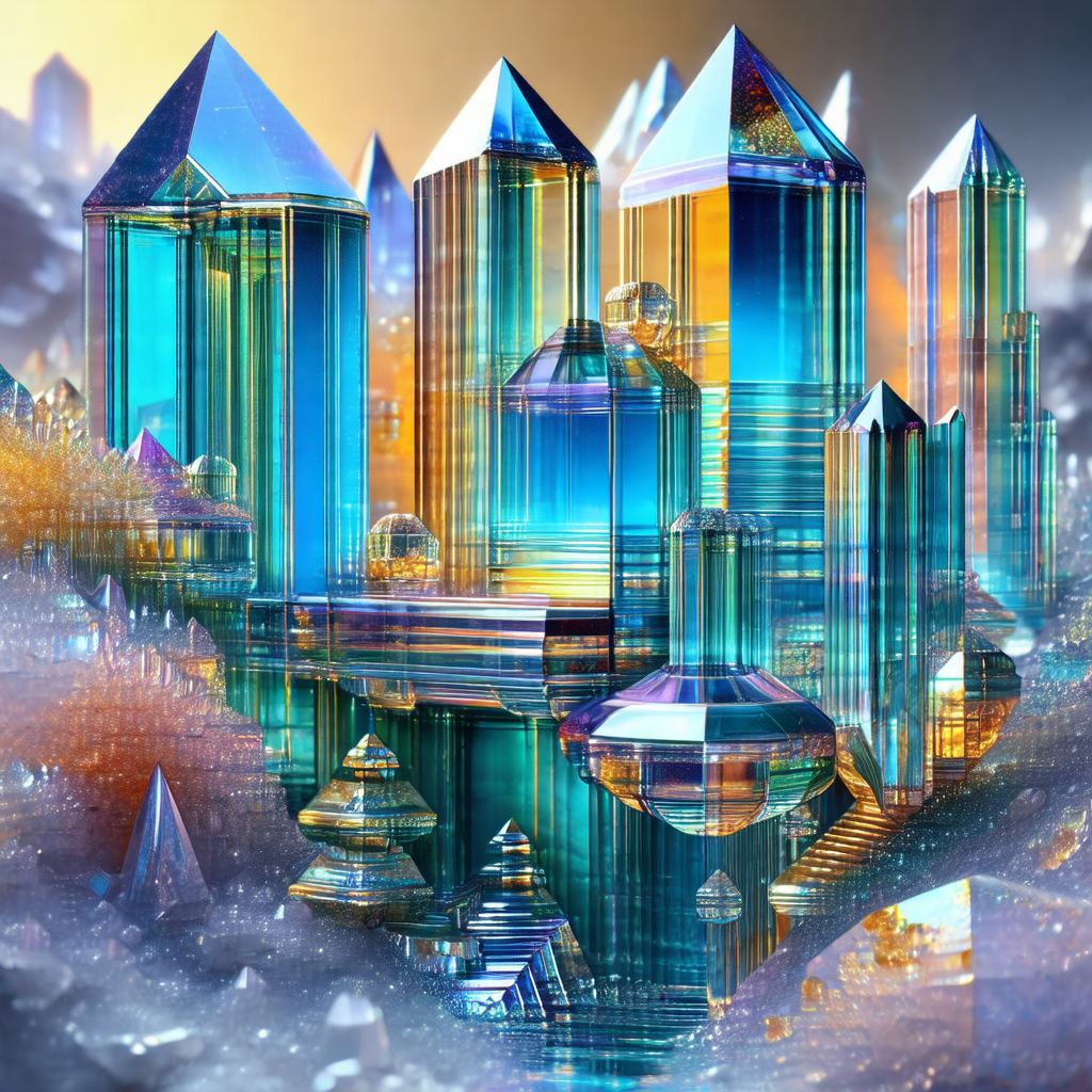 Futuristic cityscape featuring a large, tall building wit...