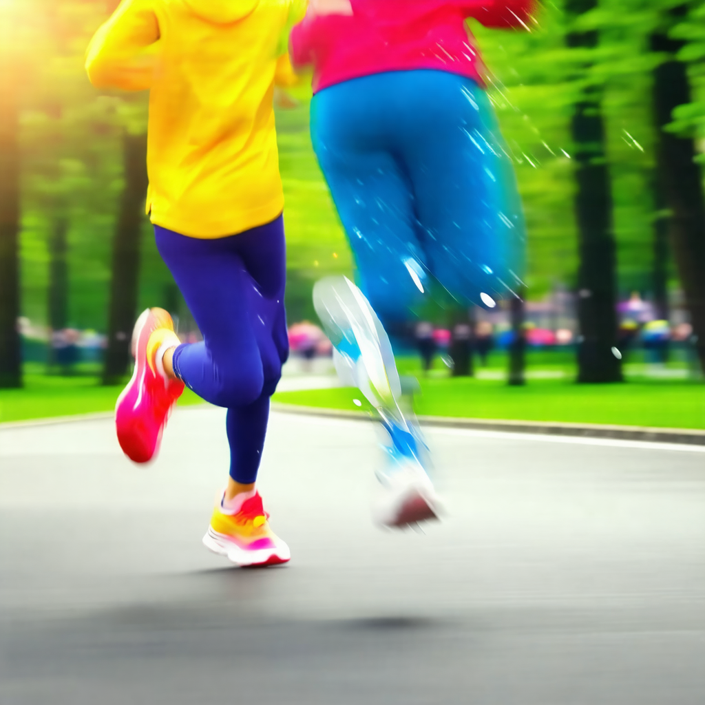 Two women running down a street, with one woman slightly ...