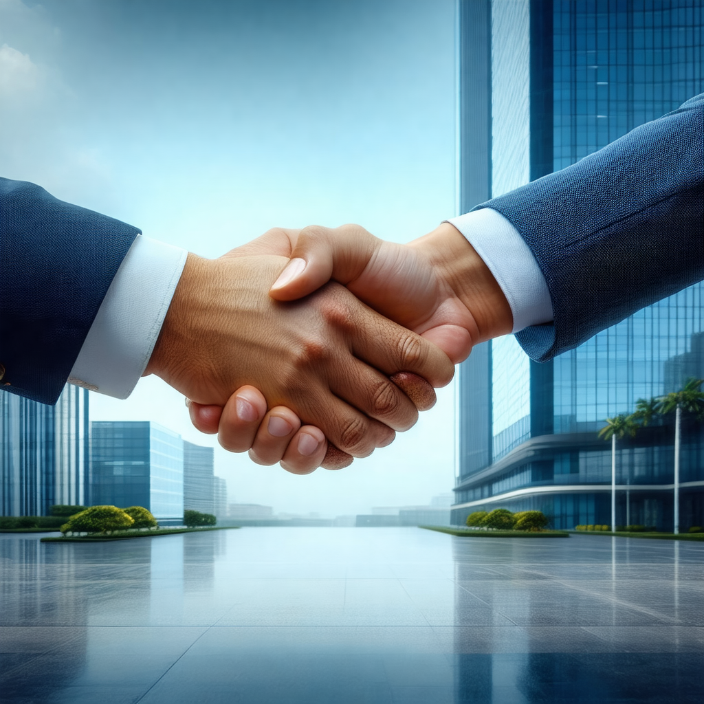 Two men shaking hands in a business setting