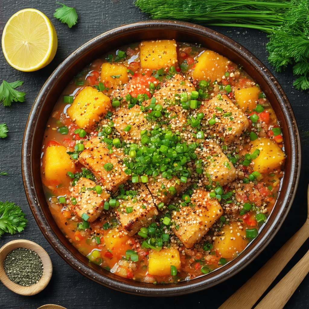 Large bowl filled with a delicious meal, including a vari...