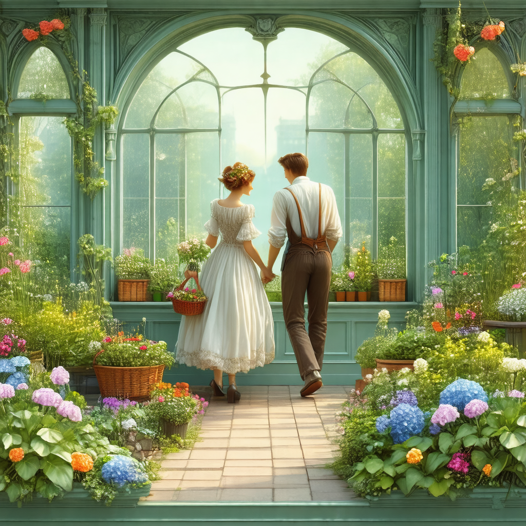Man and a woman walking together, hand in hand, through a...