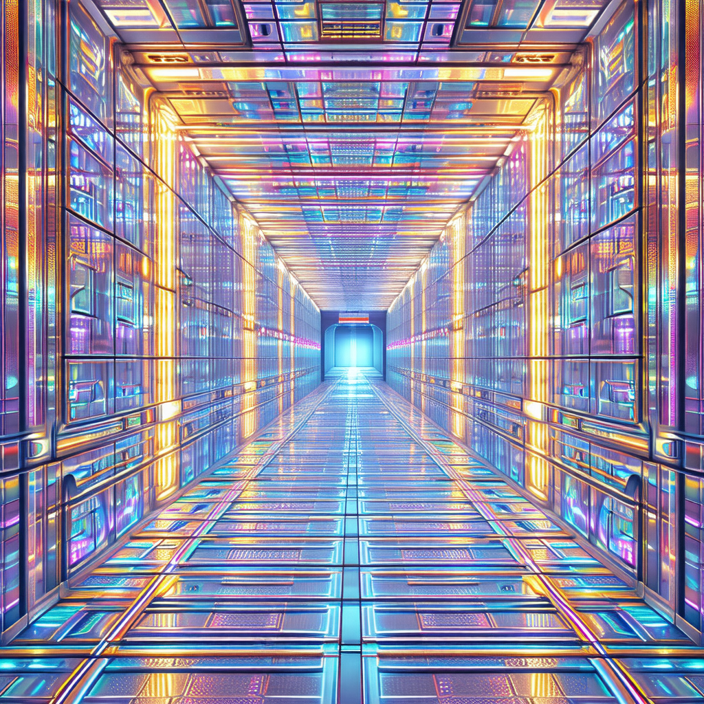 Colorful, futuristic tunnel that appears to be made of glass
