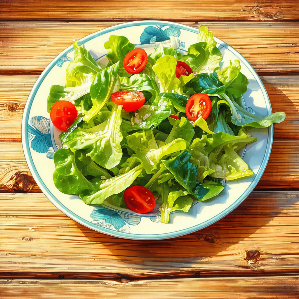 White plate filled with a fresh salad