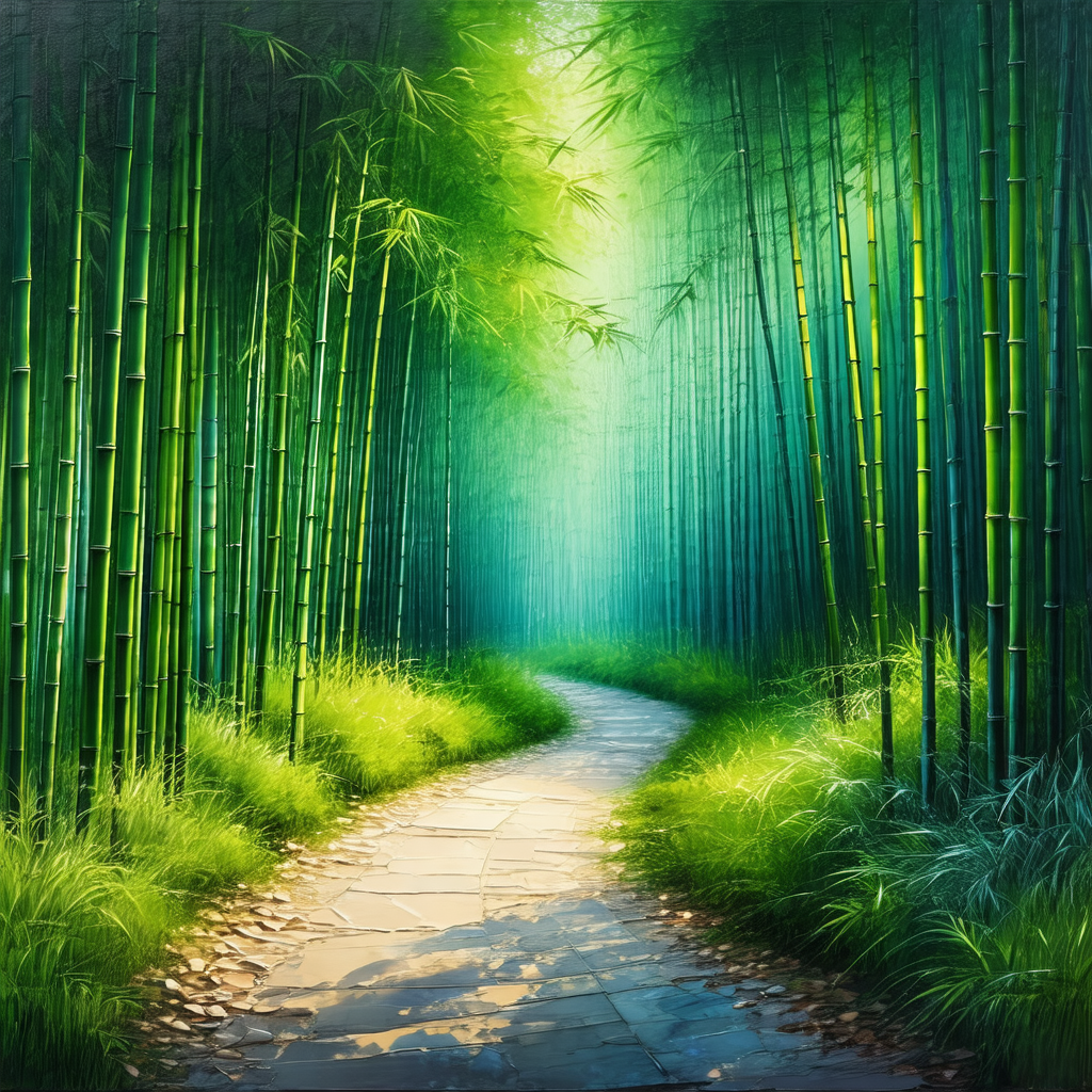 Serene forest scene with a pathway leading through the woods