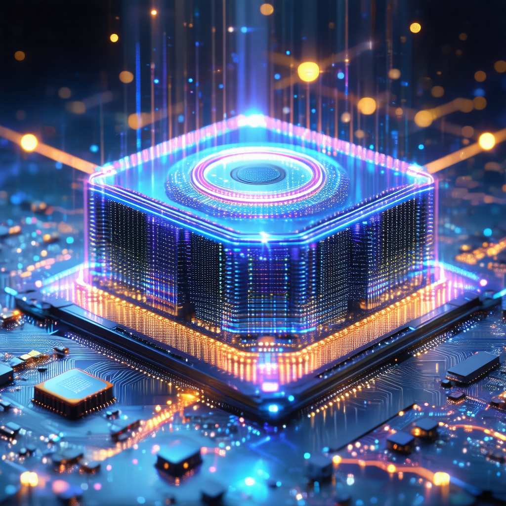 Futuristic, blue, and yellow computer circuit board with ...