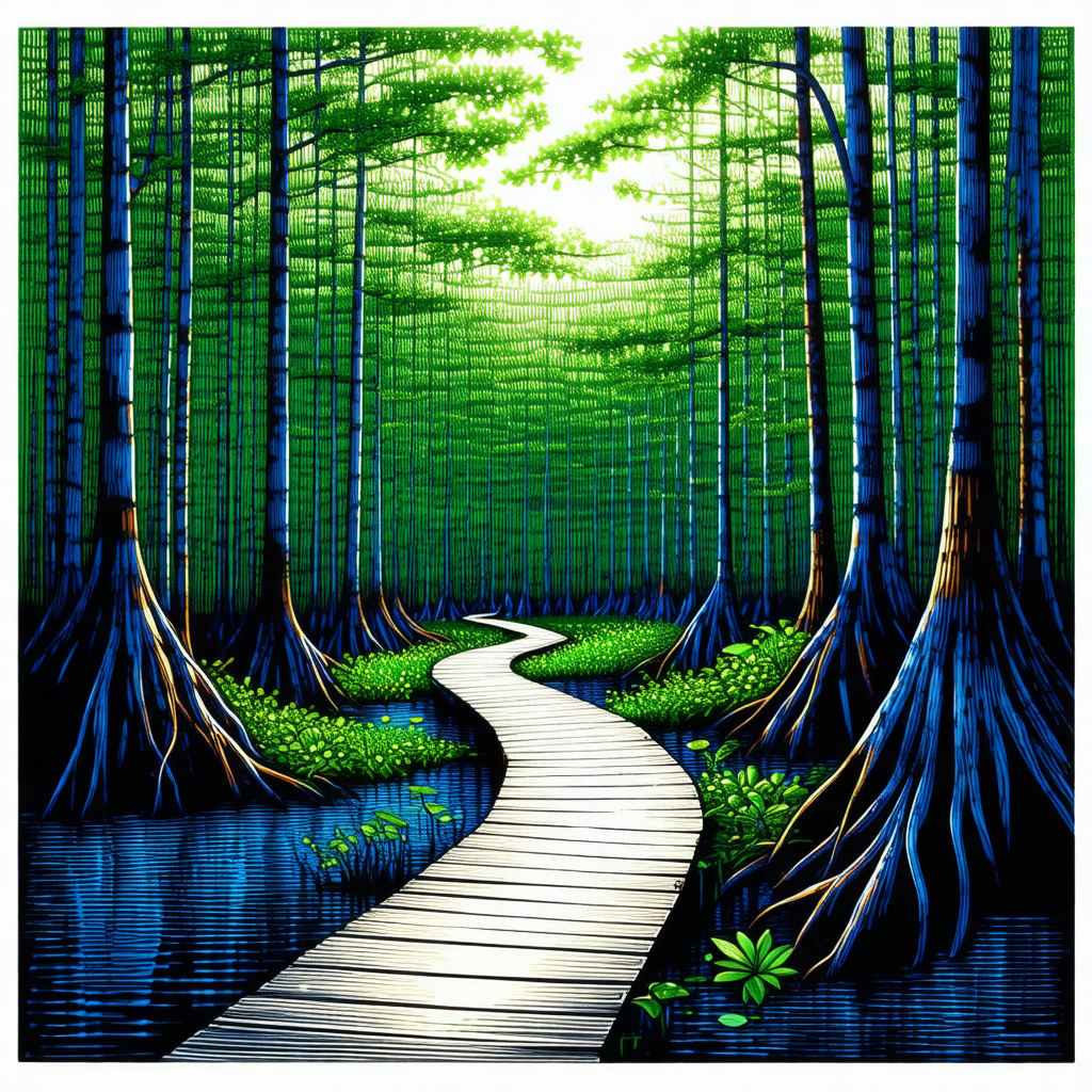 Serene forest scene with a dirt path leading through the ...