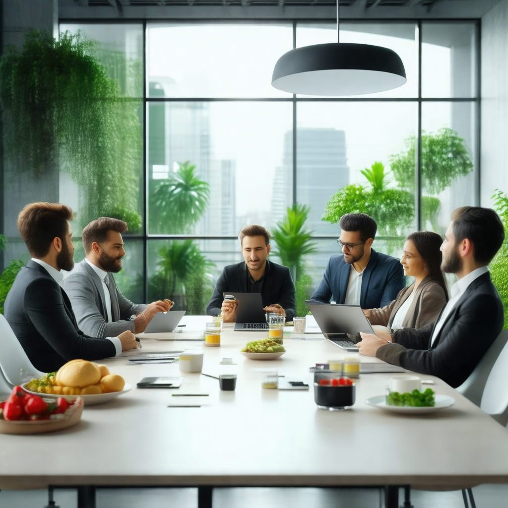 Group of people sitting around a large dining table, enga...