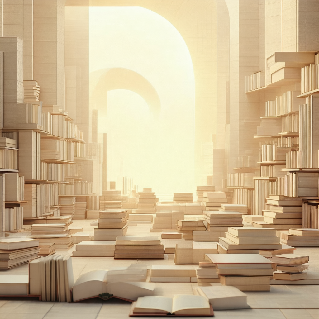 Large collection of books, with some of them stacked on t...