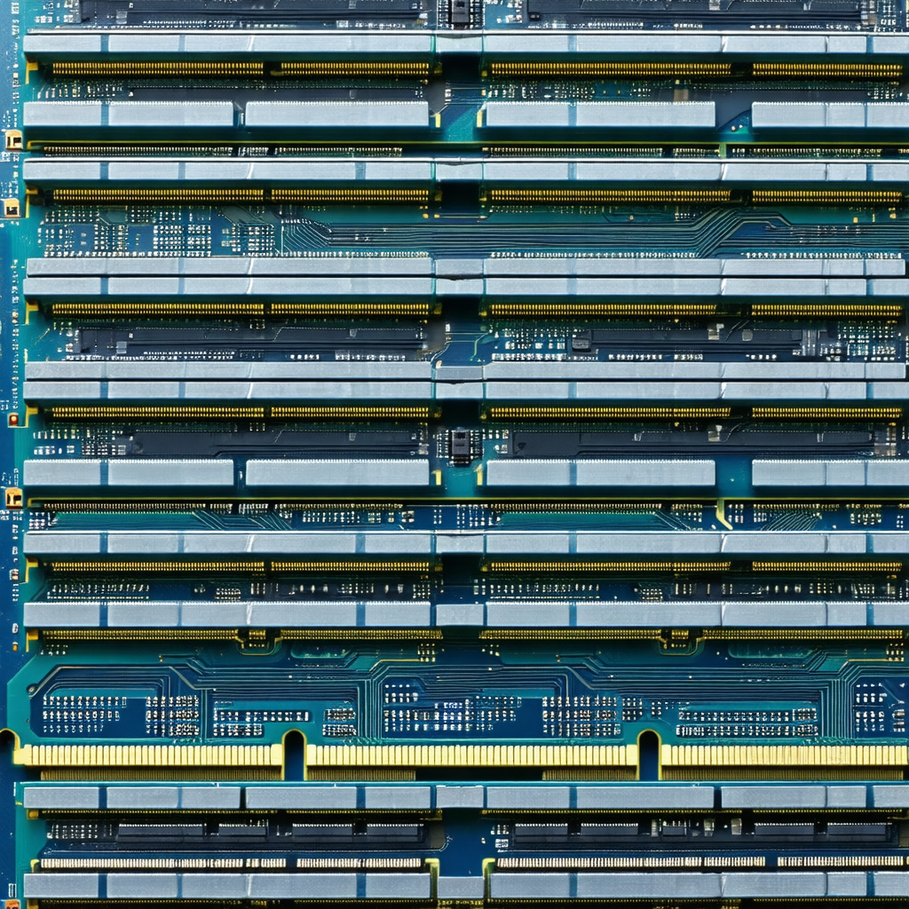 Large number of computer chips arranged in a row