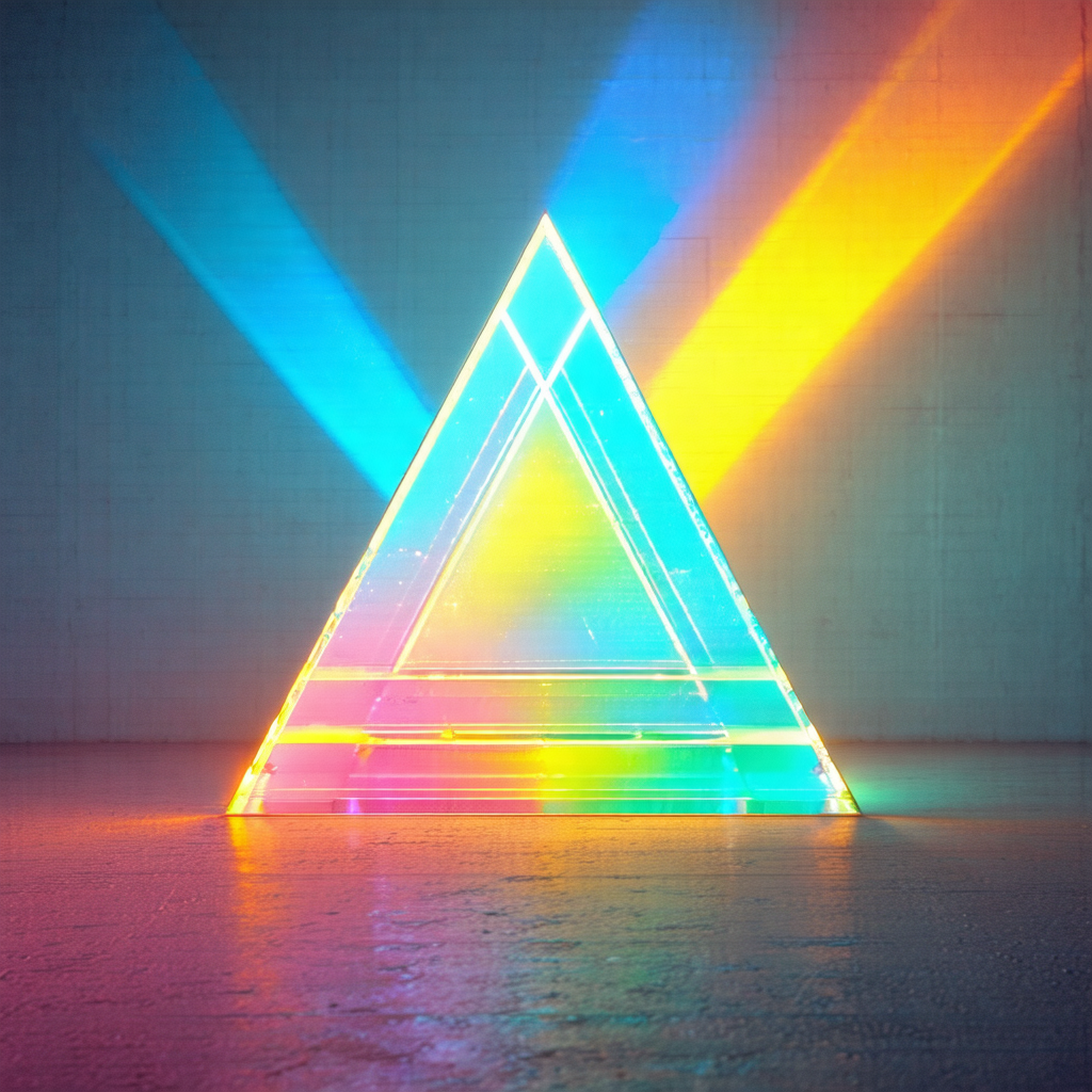 Large, colorful triangle made of neon lights