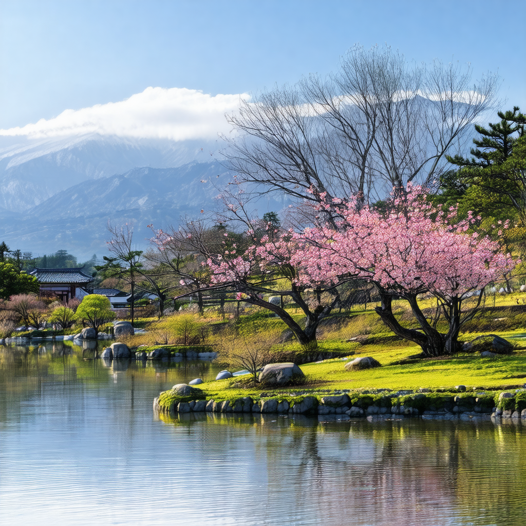 Beautiful scene of a pond surrounded by a lush green field