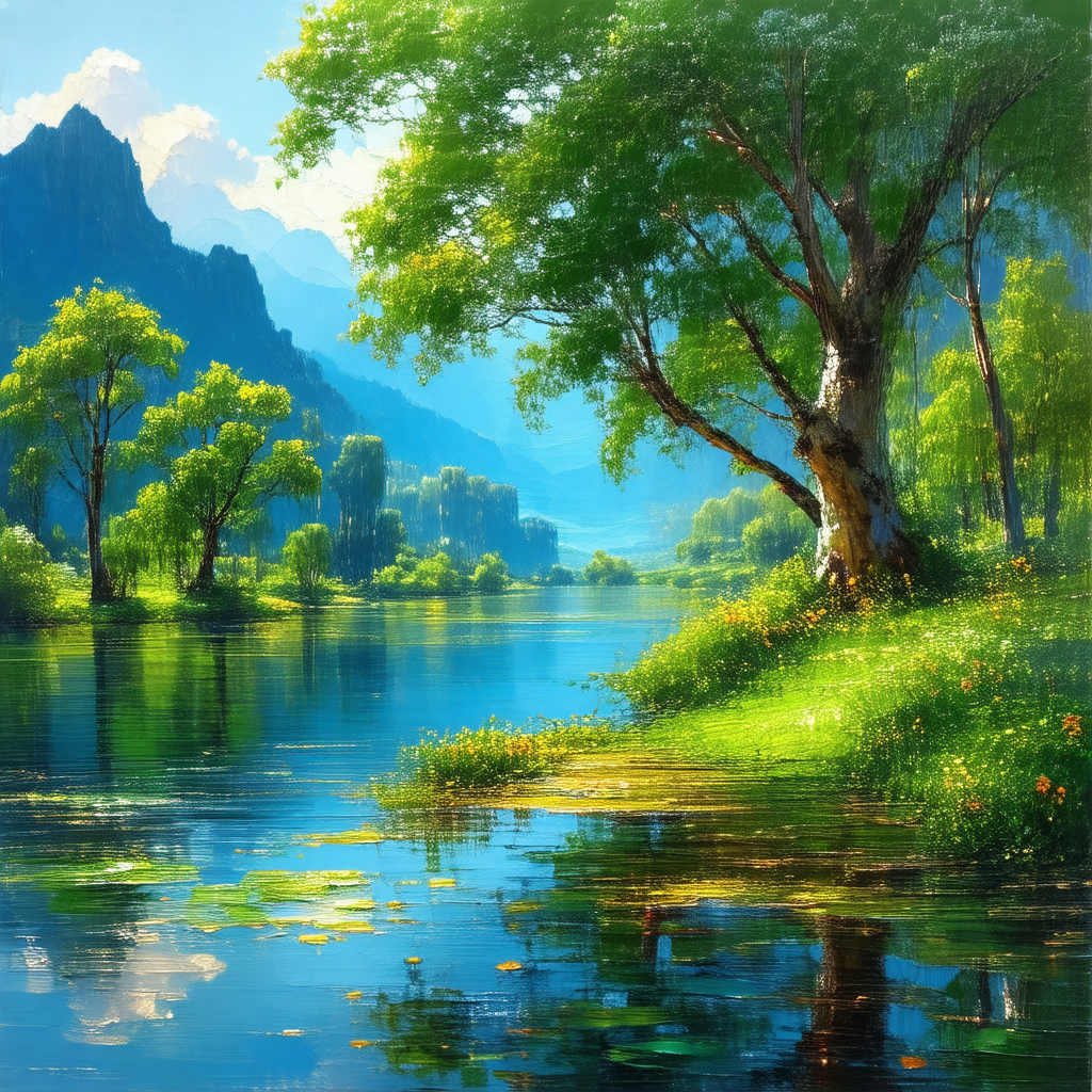 Serene scene of a lake surrounded by trees