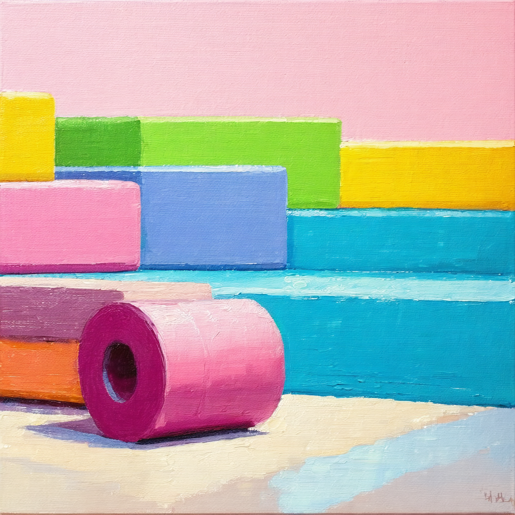 Colorful display of various colored rolls of tape