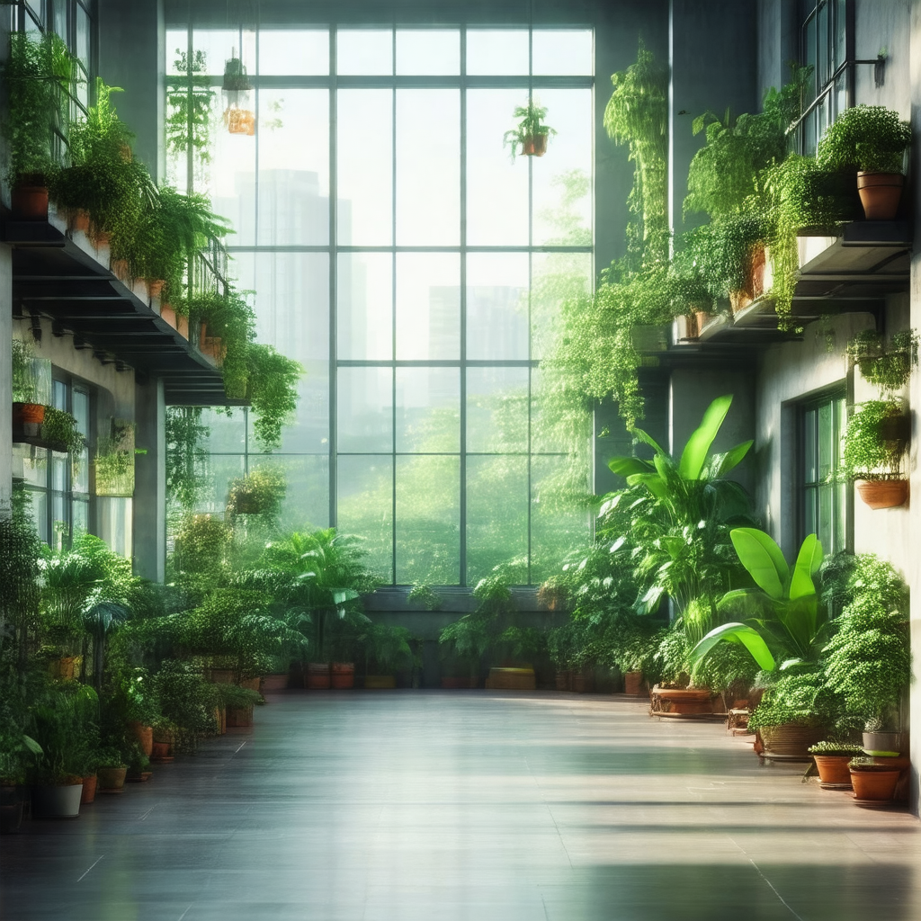 Large room filled with numerous potted plants